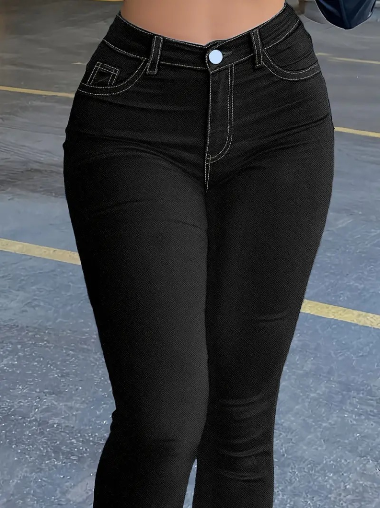 Kadın Yüksek Bel önden Düğmeli Dar Kesim Kot Pantolon , 22887 - Image 5
