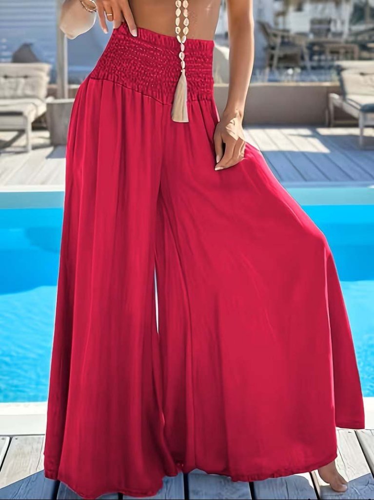 Kadın Yüksek Belli Lastikli Geniş Parçalı Pantolon , 31868