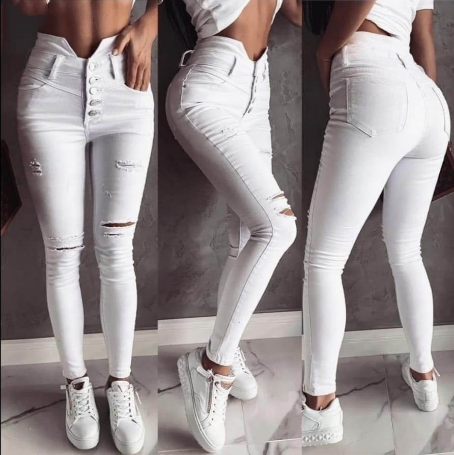 5 Düğmeli V Detay Bel Yırtık Kot Pantolon, 5031