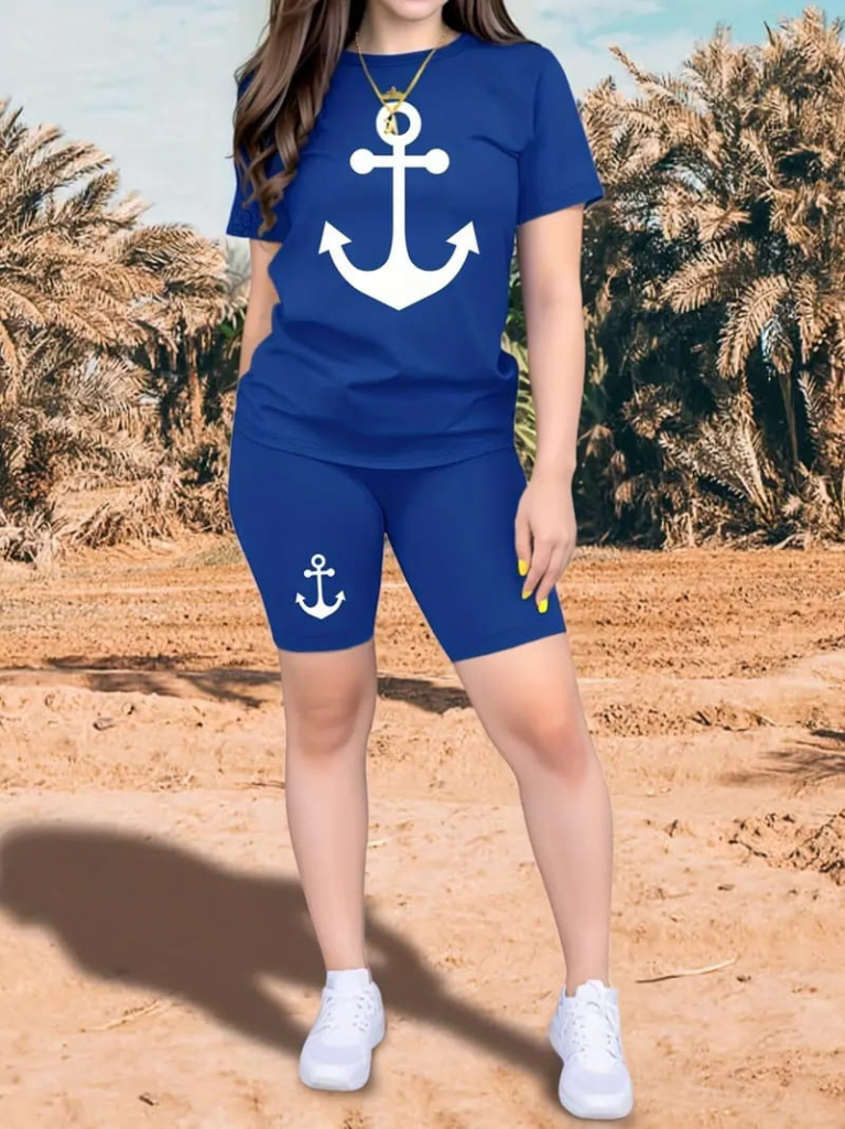 Kadın Kısa Kollu çapa Baskılı Viskon Ikili Takım, 25310 - Image 3