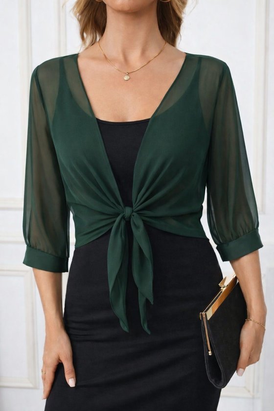 Kadın Fakir Kollu önden Bağlamalı Kısa şifon Bolero Ceket, 33507