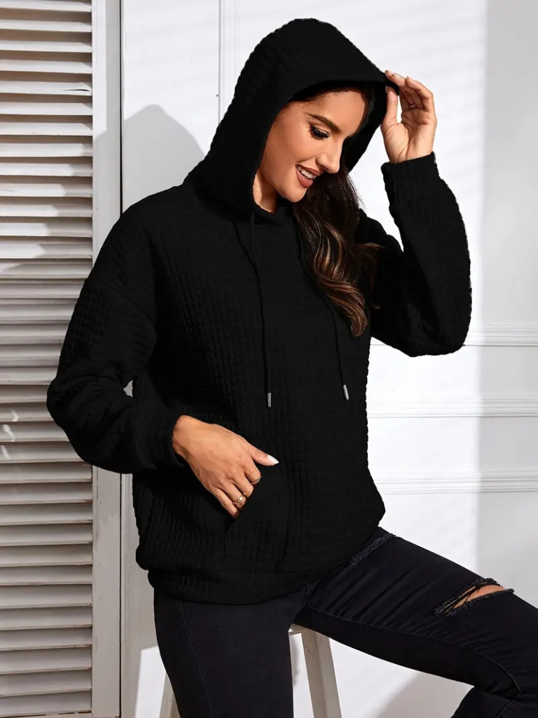 Kadın Uzun Kollu Kapşonlu Bağcıklı Cepli Capitone Sweatshirt , 19238 - Image 3