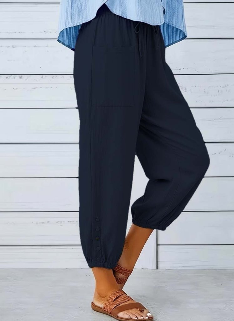 Kadın Beli Lastikli Bağcıklı Düğme Detaylı Pantolon , 31599