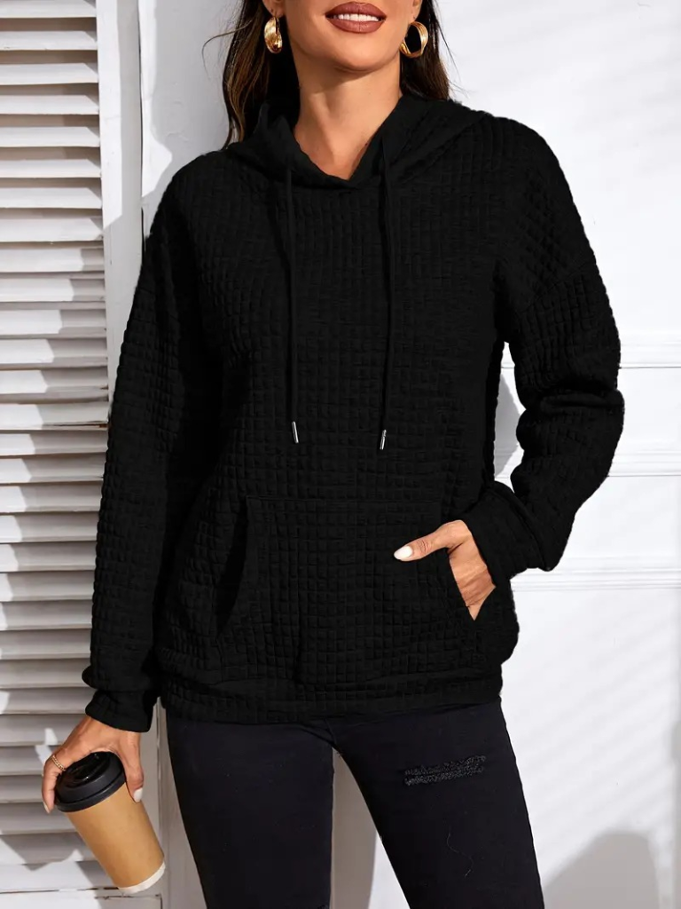 Kadın Uzun Kollu Kapşonlu Bağcıklı Cepli Capitone Sweatshirt , 19238 - Image 2