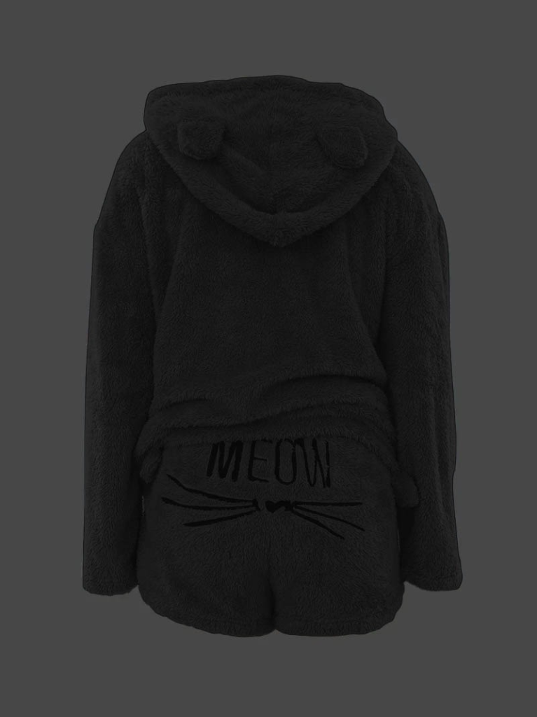 Kadın Uzun Kollu Kapşonlu Peluş Bluz Ve Kısa Short Ikili Takım , 22031 - Image 3