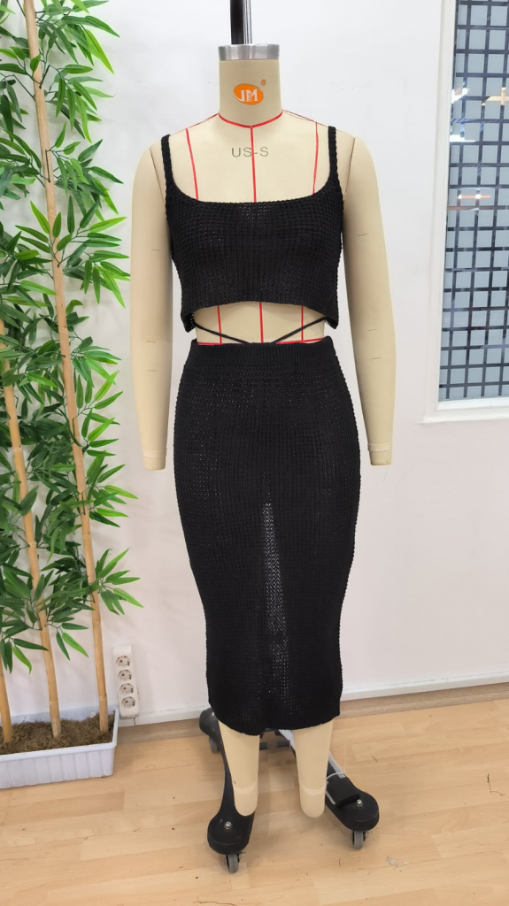 Kadın Askılı Crop Bel Detaylı Derin Yırtmaçlı Etek Triko Ikili Takım , 24718 - Image 7