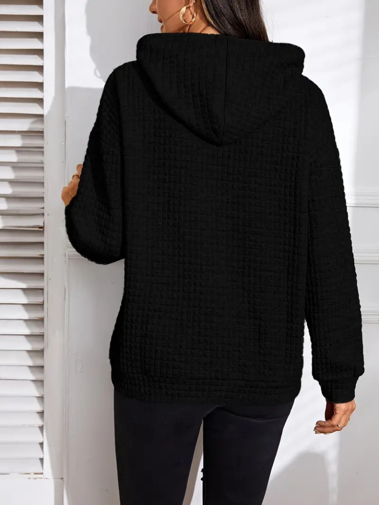 Kadın Uzun Kollu Kapşonlu Bağcıklı Cepli Capitone Sweatshirt , 19238 - Image 4