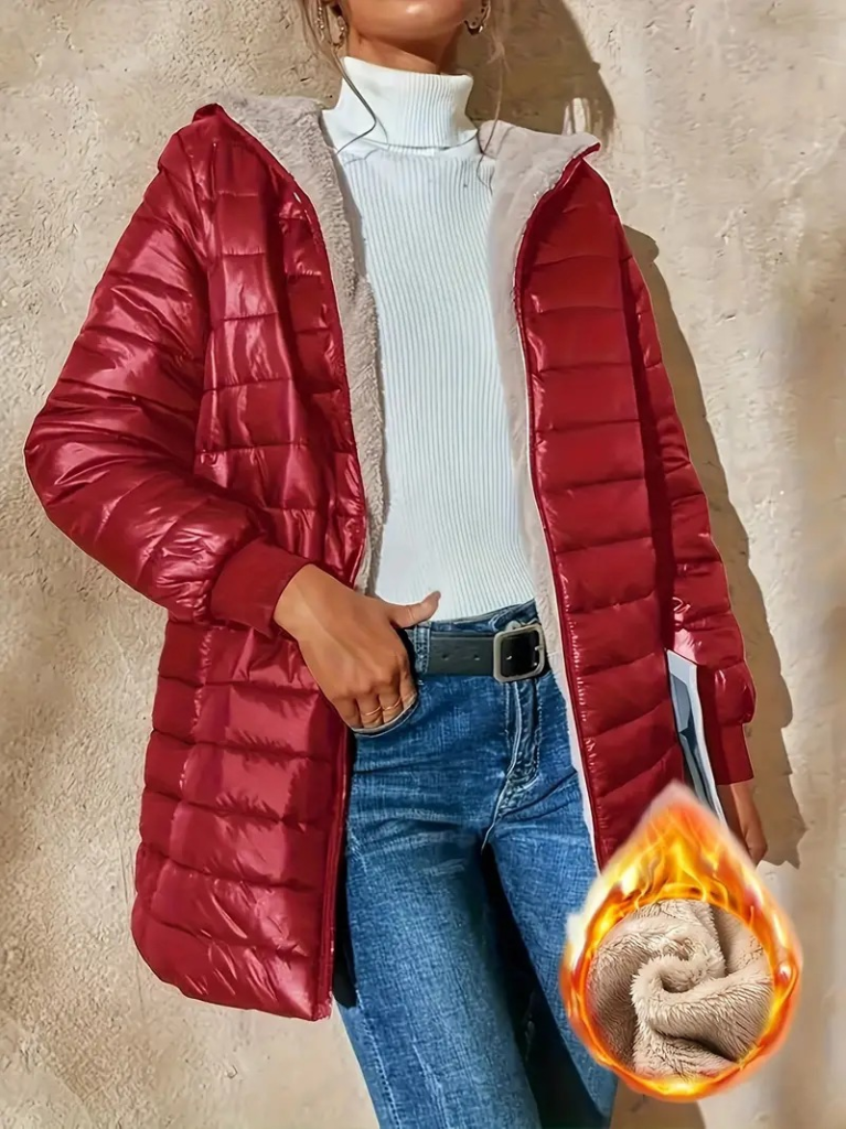 Kadın Uzun Kollu Kapşonlu Cep Detaylı Fermuarlı Orta Boy Mont, 21951