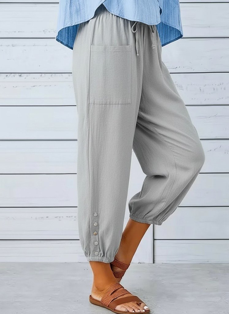 Kadın Beli Lastikli Bağcıklı Düğme Detaylı Pantolon , 31598