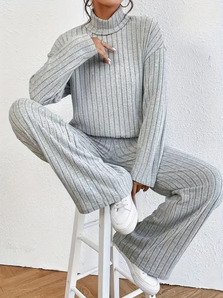 Kadın Uzun Kollu Balıkçı Yaka şardonlu Bluz Ve Pantolon Ikili Takım , 22202 - Image 2
