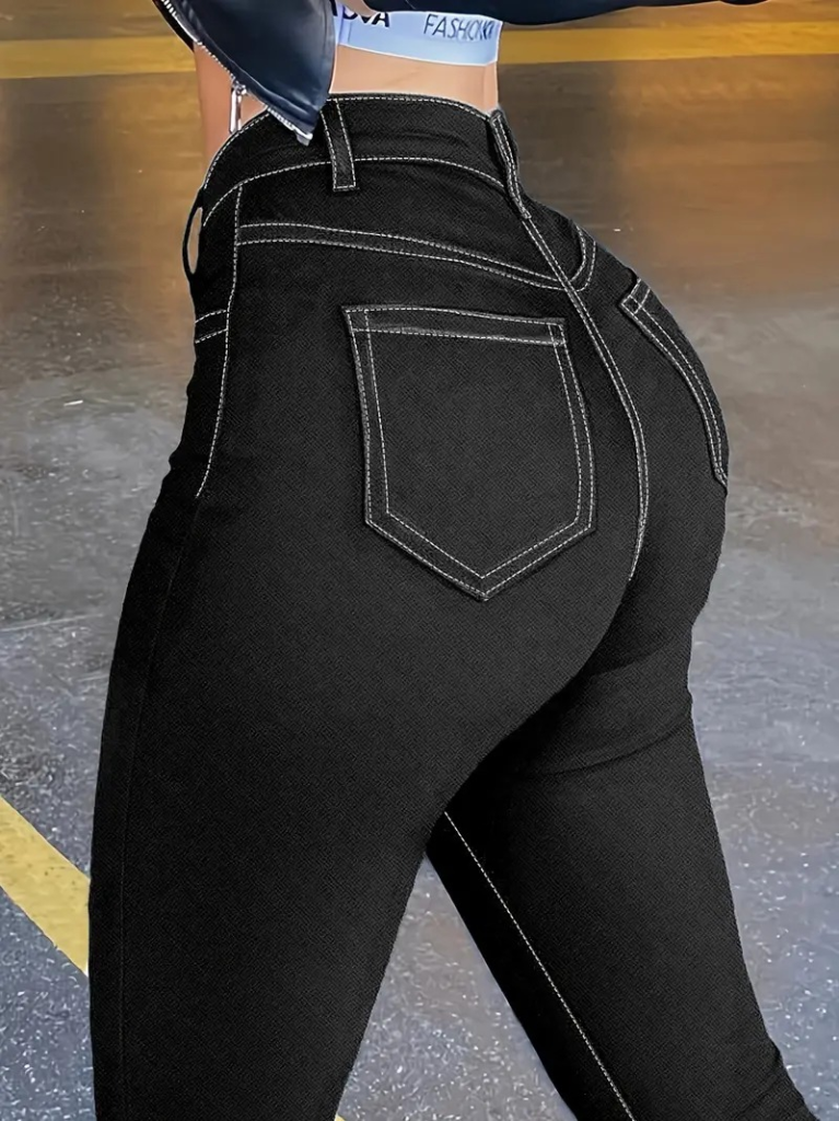 Kadın Yüksek Bel önden Düğmeli Dar Kesim Kot Pantolon , 22887 - Image 4