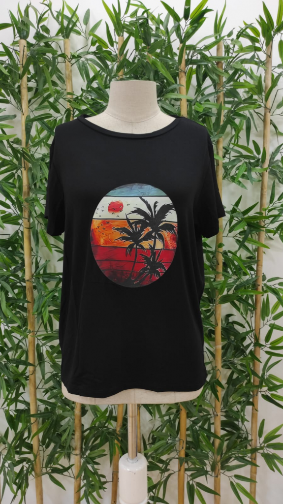 Kadın Kısa Kollu Palmiye Baskılı Viskon T-shirt , 17347 - Image 4