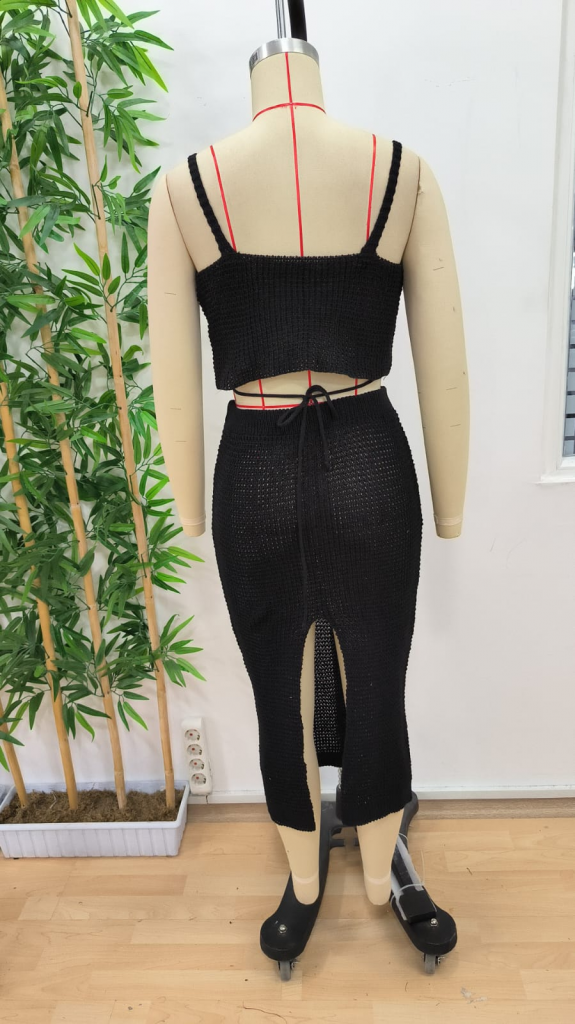 Kadın Askılı Crop Bel Detaylı Derin Yırtmaçlı Etek Triko Ikili Takım , 24718 - Image 8