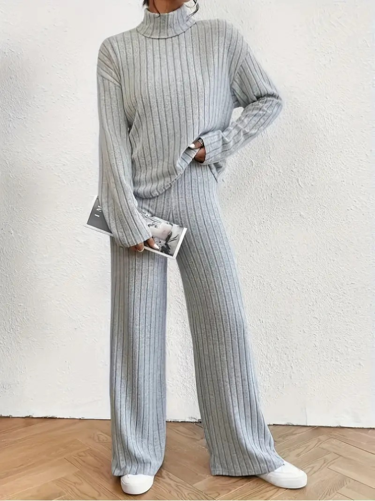 Kadın Uzun Kollu Balıkçı Yaka şardonlu Bluz Ve Pantolon Ikili Takım , 22202 - Image 6