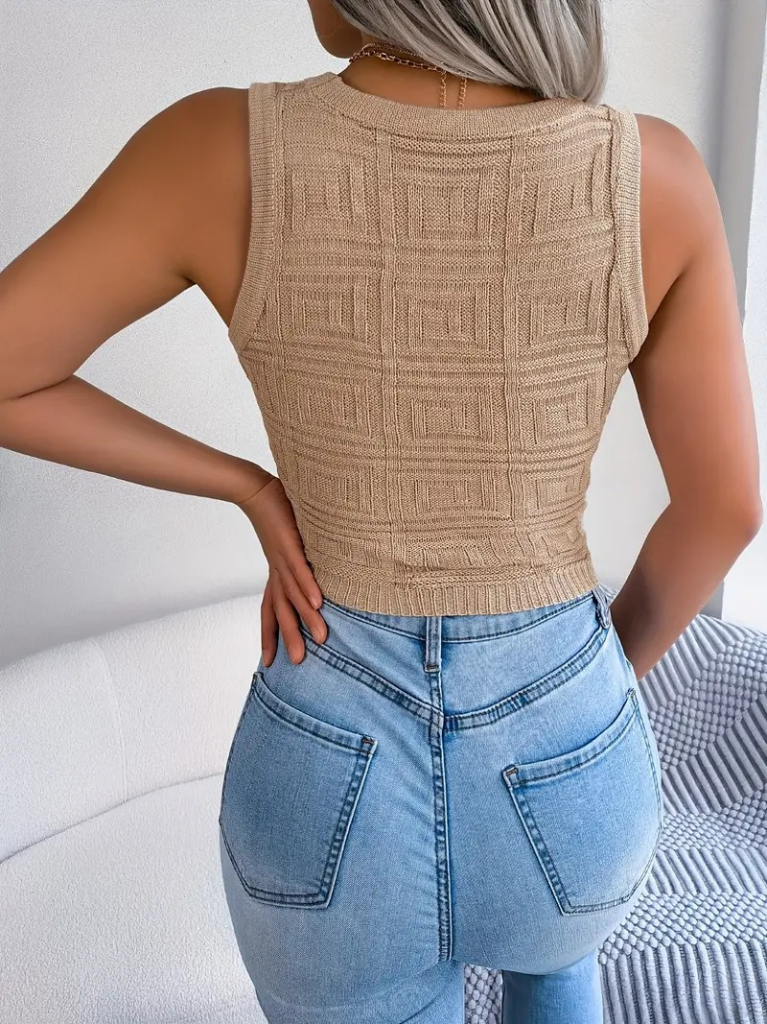 Kadın Askılı Bisiklet Yaka Güpüs Dekolteli Triko Crop Bluz, 25236 - Image 2