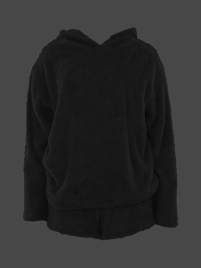 Kadın Uzun Kollu Kapşonlu Peluş Bluz Ve Kısa Short Ikili Takım , 22031 - Image 2