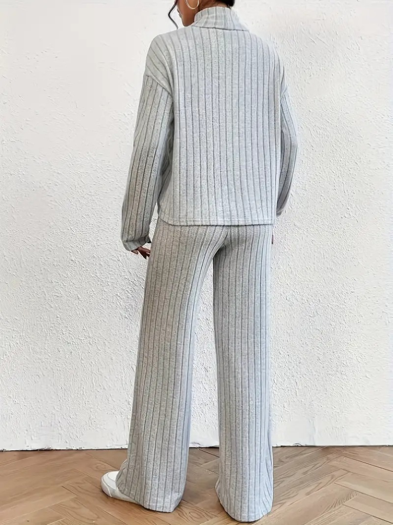 Kadın Uzun Kollu Balıkçı Yaka şardonlu Bluz Ve Pantolon Ikili Takım , 22202 - Image 4