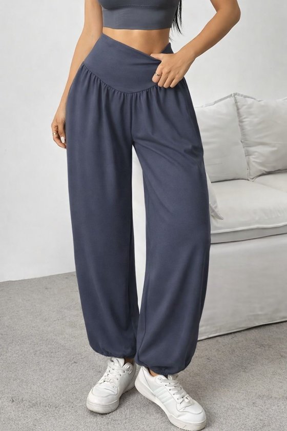 Kadın Yüksek Bel Büzgülü Cepli Geniş Kesim Viskon Iki Iplik Pantolon , 32472