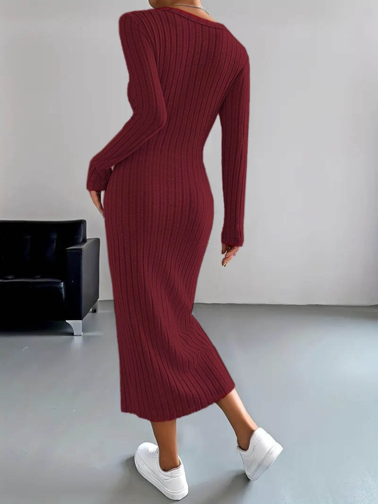 Kadın Uzun Kollu V Yakalı önden Düğmeli şardonlu Kaşkorse Elbise , 22066 - Image 3