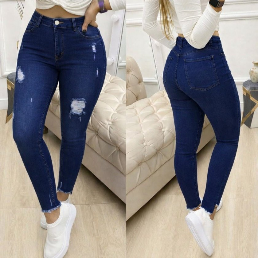 Kadın Yüksek Bel Yırtık Desenli Skınny Kot Pantolon , 33118