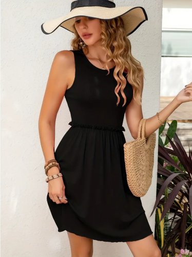 Kadın Kolsuz Bel Lastik Ve Büzgü Detay Viskon Mini Elbise, 23841