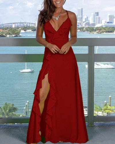 Kadın Ip Askılı Dekolteli Yırtmaç Detay Krep Elbise, 26474