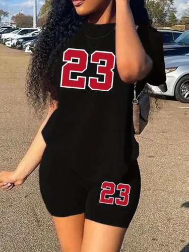 Kadın Kısa Kollu 23 Baskı Detay Viskon Iki Iplik şortlu Bluz Takım, 16775