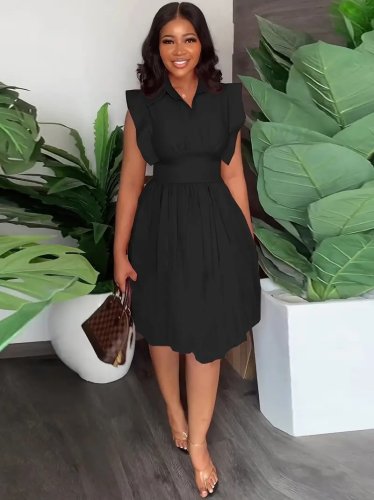 Kadın Yakalı Belden Oturmalı önden Büzgülü Dokuma Mini Elbise, 18918