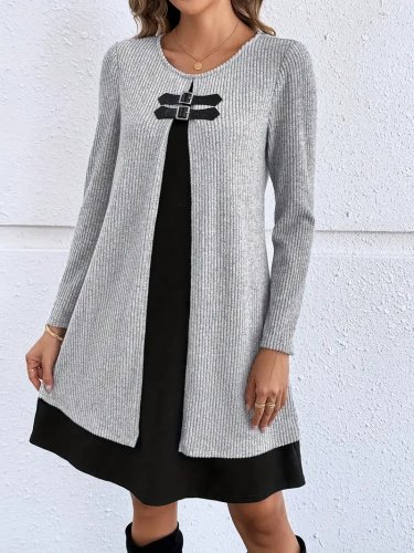 Kadın Uzun Kollu önü Tokalı şardonlu Kaşkorse Iç Kısmı Viskon Midi Elbise Ikili Takım , 21552