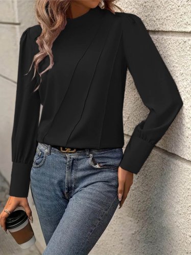 Kadın Uzun Kollu Balıkçı Yaka önden Dikişli Dokuma Bluz , 22553