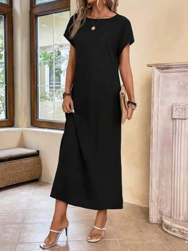 Kadın Uzun Kollu Yakası Açık Viskon Elbise , 23308