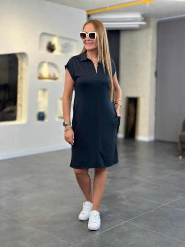 Kadın Kısa Kollu Yakalı Viskon Iki Iplik Elbise , 24453