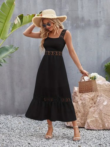 Kadın Askılı Dantel Detaylı Kiloş Janjan Krep Elbise , 24874