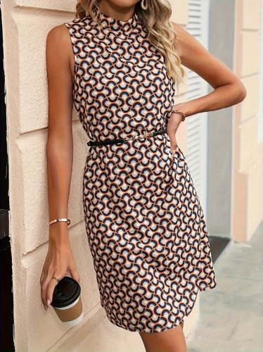 Kadın Balıkçı Yaka Kolsuz Desenli Dalgıç Elbise , 25003