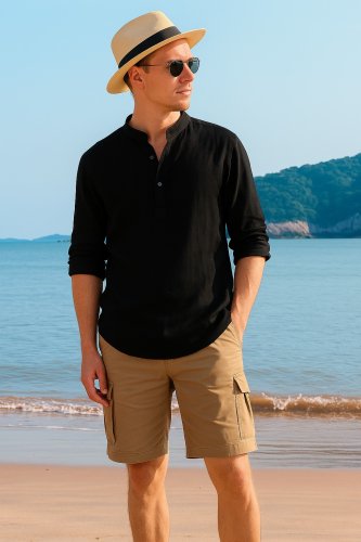 Erkek Uzun Kollu Hakim Yaka Düğmeli Erkek Müslim Gömlek , 25067