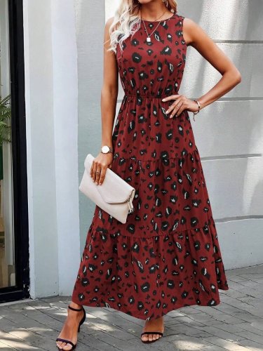 Kadın Kolsuz Bisiklet Yaka Beli Lastikli Desenli Süprem Elbise , 25085