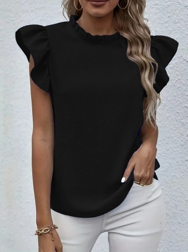 Kadın Kısa Kollu Fırfır Yakalı Bürümcük Bluz, 25398