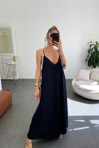 Kadın Ip Askılı V Yakalı Uzun Aerobin Elbise , 26104