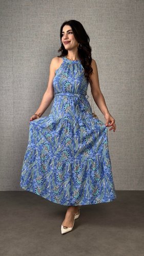 Kadın Omuzlardan Açık Boyundan Geçmeli Desenli Süprem Bluz , 26380