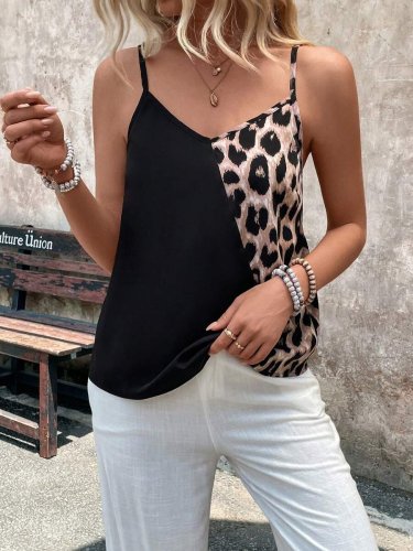 Kadın Ip Askılı V Yakalı Leopar Desenli Viskon Bluz, 26787