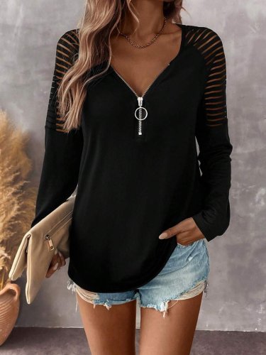 Kadın Uzun Kollu Yakadan Fermuarlı Viskon Bluz , 28233