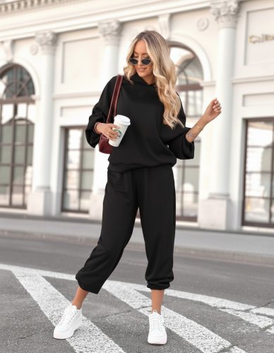 Kadın Uzun Kollu Kapşonlu Viskon Iki Iplik Bluz Ve Pantolon Ikili Takım , 29479