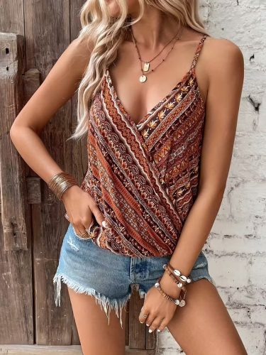 Kadın Ip Askılı V Yakalı Desenli Süprem Bluz, 32451