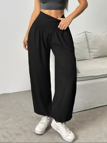 Kadın Yüksek Bel Büzgülü Cepli Geniş Kesim Viskon Iki Iplik Pantolon , 32470