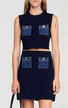 Kadın Sıfır Kol Bluz Ve Mini Etek, Cep Detay Triko Takım, 32703