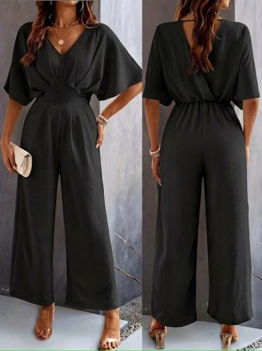 Kadın Kısa Kollu Kruvaze Yakalı önden Büzgülü Uzun Aerobin Tulum, 33293