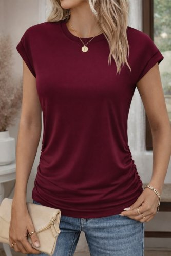 Kadın Kısa Kollu Bisiklet Yaka Yanlardan Büzgülü Iskon Bluz, 31889