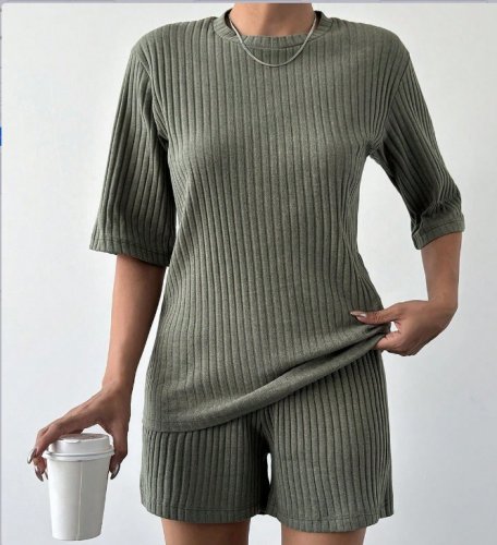 Kadın Kısa Kollu Bisiklet Yaka Kaşkorse Bluz şort Ikili Takım , 14811