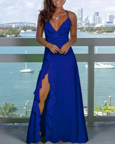 Kadın Ip Askılı Dekolteli Yırtmaç Detay Krep Elbise, 26473