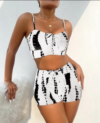 Kadın Büzgü Detay Askılı Crop Mini Tayt Ikili Takım , 18214